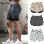 Mens Gym Sports Shorts Jogging Running Breathable Fitness Exercise Double Layer Shirt Hidden-Pocket Casual Camouflage Shorts 1