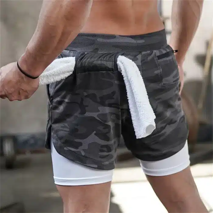 Mens Gym Sports Shorts Jogging Running Breathable Fitness Exercise Double Layer Shirt Hidden-Pocket Casual Camouflage Shorts 5