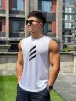 Summer New Trend Men's Pullover Round Neck Mesh Leggings Sports Fitness Top Sleeveless Vest Speed Dry