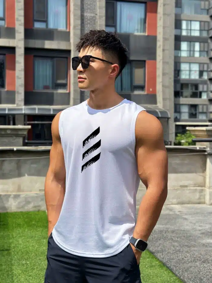 Summer New Trend Men's Pullover Round Neck Mesh Leggings Sports Fitness Top Sleeveless Vest Speed Dry - Image 1