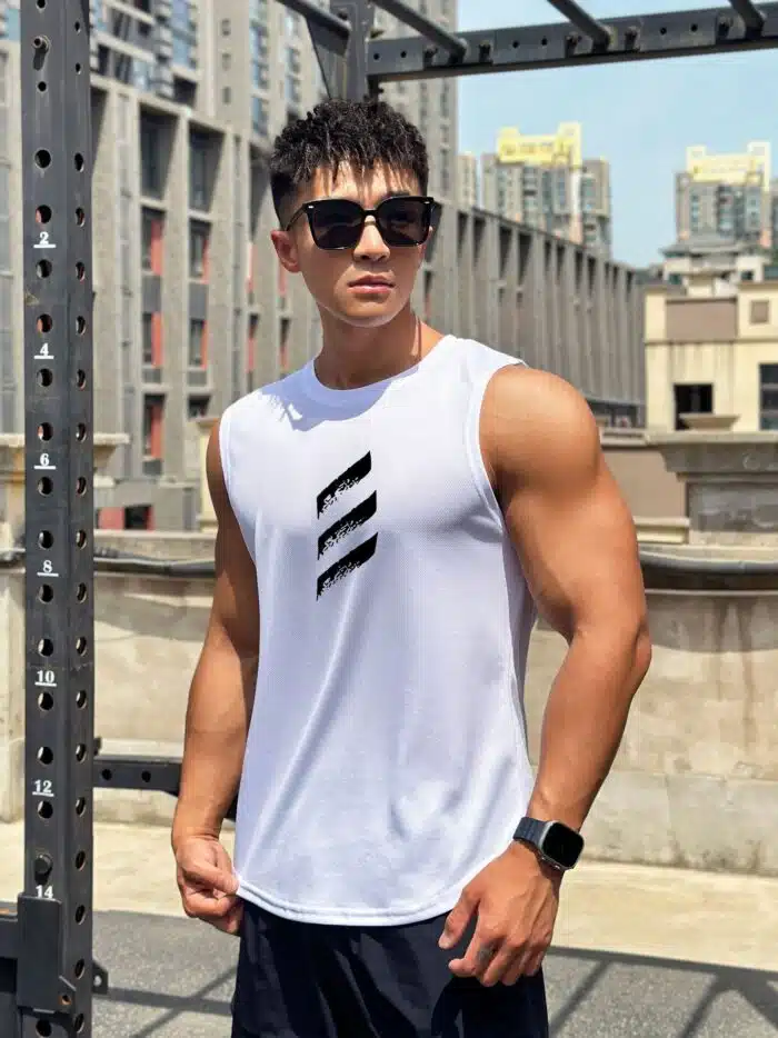 Summer New Trend Men's Pullover Round Neck Mesh Leggings Sports Fitness Top Sleeveless Vest Speed Dry - Image 7