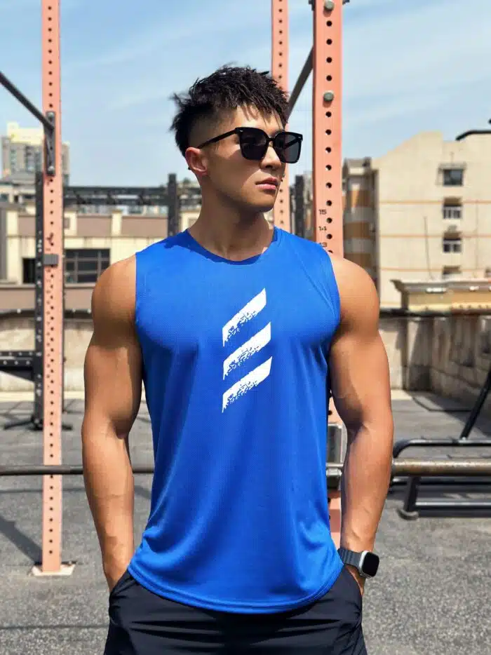 Summer New Trend Men's Pullover Round Neck Mesh Leggings Sports Fitness Top Sleeveless Vest Speed Dry - Image 4