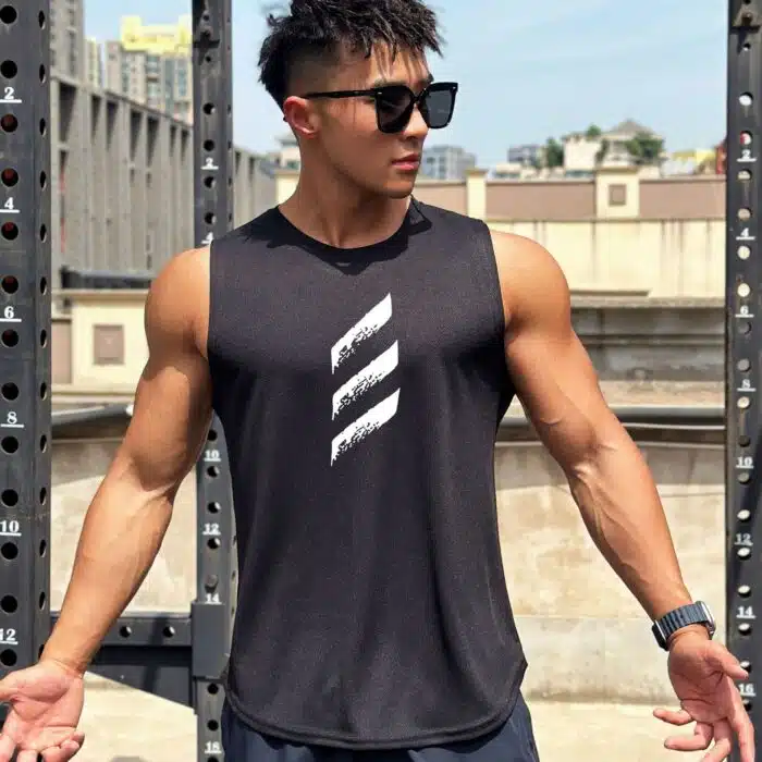Summer New Trend Men's Pullover Round Neck Mesh Leggings Sports Fitness Top Sleeveless Vest Speed Dry - Image 3