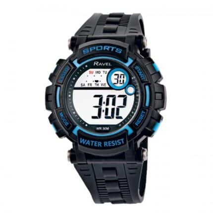 Ravel Mens 3ATM Digital Sports Black/Blue Watch RDG.14.4