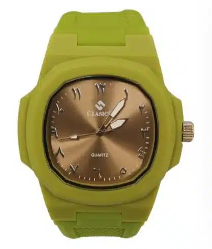 Clasico Mens Ladies Water Resistant Arabic Square Dial Olive Green Rubber Strap Watch - Image 1