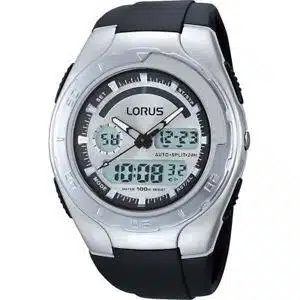Lorus Mens Dual Time Black Rubber Strap Watch - R2389GX9 - CLEARANCE NEEDS RE-BATTERY - Image 1