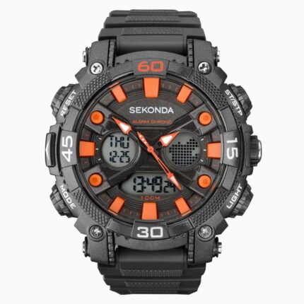Sekonda Mens Sports Duel time Black Dial & Rubber Strap Watch-1037