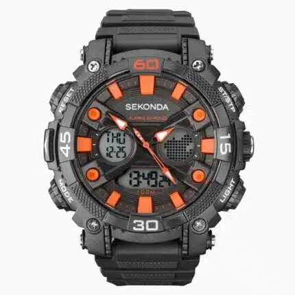 Sekonda Mens Sports Duel time Black Dial & Rubber Strap Watch-1037