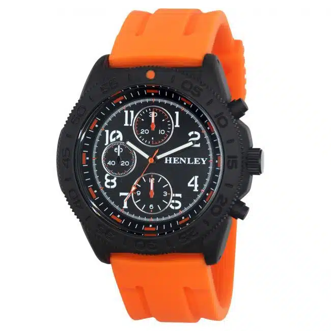 Henley Mens Multi Eye Black Dial With Orange Sports Large Silicone Strap Watch H02218.8 - Image 1