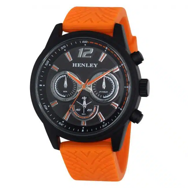 Henley Mens Multi Eye Black Dial With Orange Sports Large Silicone Strap Watch H02216.8 - Image 1
