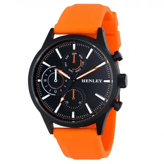Henley Mens Multi Eye Black Dial With Sports Large Orange Silicone Strap Watch H02222.8 - Image 1