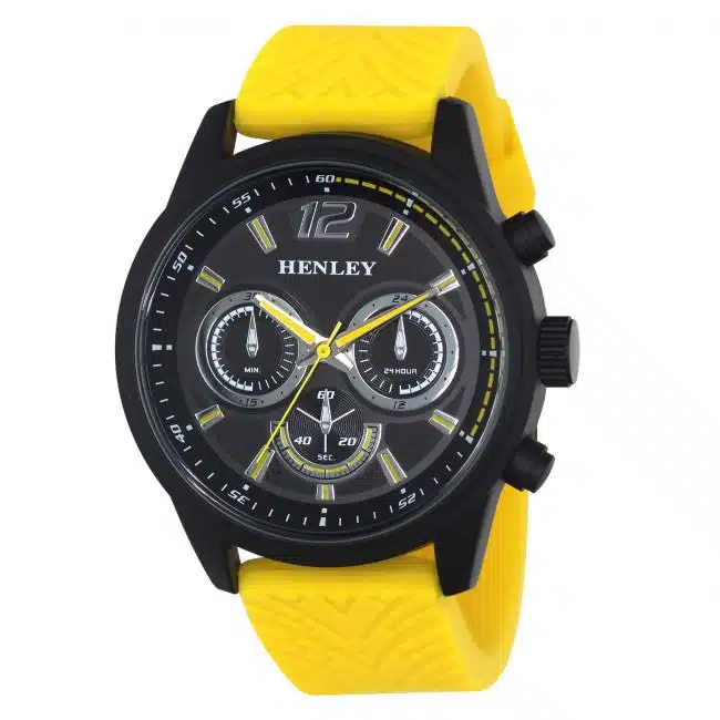 Henley Mens Multi Eye Black Dial With Yellow Sports Large Silicone Strap Watch H02216.9 - Image 1