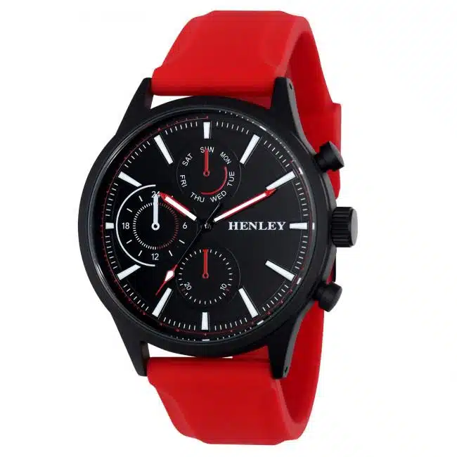 Henley Mens Multi Eye Black Dial With Sports Large Red Silicone Strap Watch H02222.10 - Image 1