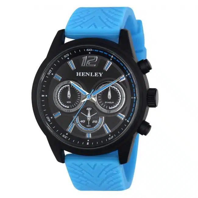 Henley Mens Multi Eye Black Dial With Blue Sports Large Silicone Strap Watch H02216.6 - Image 1