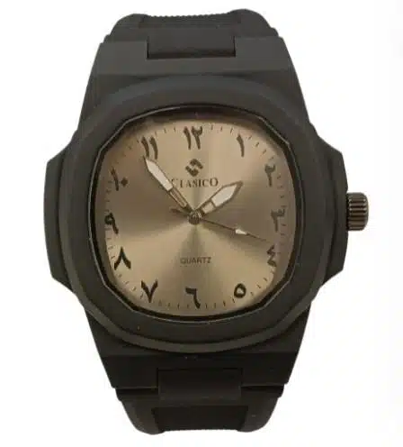 Clasico Mens Ladies Water Resistant Arabic Square Dial Black Rubber Strap Watch - Image 1